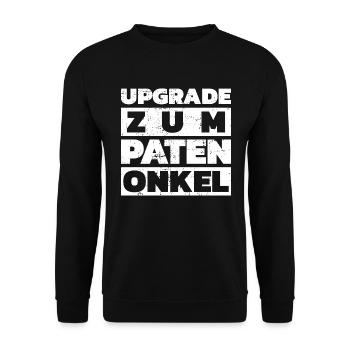 Upgrade zum Patenonkel - Taufgeschenk - Unisex Pullover - Schwarz - Vorne - Alina (178cm) & Michal (187cm)