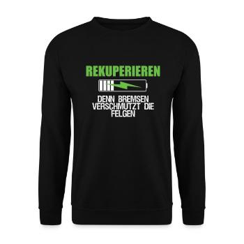 Rekuperieren E-Auto Grün Akku - Unisex Pullover - Schwarz - Vorne - Alina (178cm) & Michal (187cm)