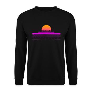 Vaporwave Skyline 80s 90s gift idea - Unisex Sweatshirt - black - Front - Alina (178cm) & Michal (187cm)