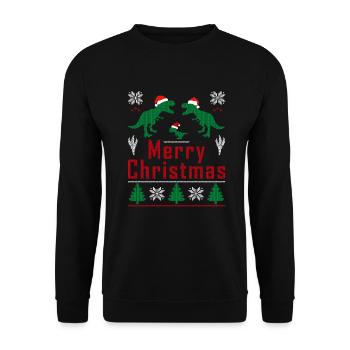 Weihnachtsdinosaurier Rex Pyjamas Männer Jungen Kinder Geschenke - Unisex Pullover - Schwarz - Vorne - Alina (178cm) & Michal (187cm)
