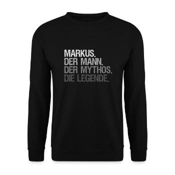 Vorname Markus der Mann der Mythos die Legende - Unisex Pullover - Schwarz - Vorne - Alina (178cm) & Michal (187cm)