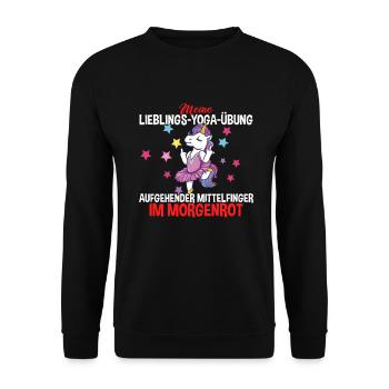 Einhorn Lieblings Yoga Übung Mittelfinger - Unisex Pullover - Schwarz - Vorne - Alina (178cm) & Michal (187cm)