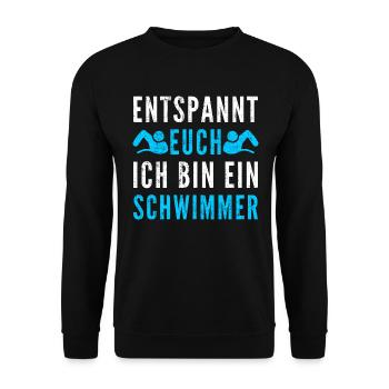 lustiger Schwimmen Schwimmer Entspannt euch Spruch - Unisex Pullover - Schwarz - Vorne - Alina (178cm) & Michal (187cm)