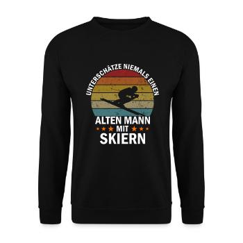 Mann mit Skiern - Unisex Pullover - Schwarz - Vorne - Alina (178cm) & Michal (187cm)