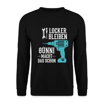 Günni Macht Das Schon Werkstatt Hausmeister - Unisex Pullover - Schwarz - Vorne - Alina (178cm) & Michal (187cm)