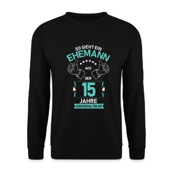 15.Hochzeitstag Ehemann Kristallhochzeit Geschenk - Unisex Pullover - Schwarz - Vorne - Alina (178cm) & Michal (187cm)