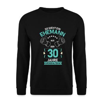 30. Hochzeit Ehemann Perlenhochzeit Geschenk - Unisex Pullover - Schwarz - Vorne - Alina (178cm) & Michal (187cm)
