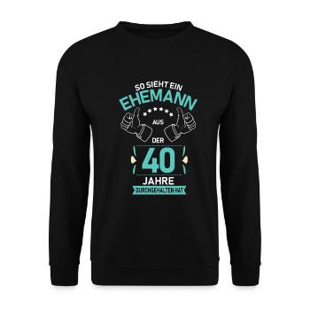 40. Hochzeit Ehemann Rubinhochzeit Geschenk - Unisex Pullover - Schwarz - Vorne - Alina (178cm) & Michal (187cm)