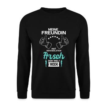 Freundin Hat Den Geilsten Arsch der Welt Mich - Unisex Pullover - Schwarz - Vorne - Alina (178cm) & Michal (187cm)