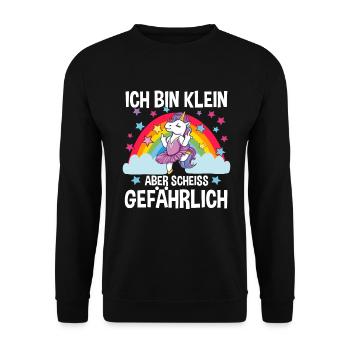 Einhorn Klein Aber Scheiß Gefährlich - Unisex Pullover - Schwarz - Vorne - Alina (178cm) & Michal (187cm)