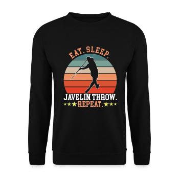 Eat Sleep Throw Repeat - Unisex Pullover - Schwarz - Vorne - Alina (178cm) & Michal (187cm)