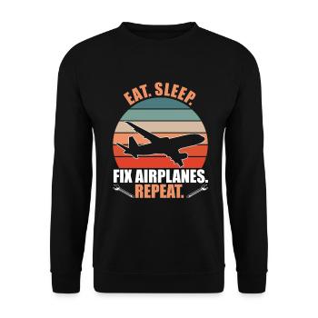 Eat Sleep Fix Airplanes - Unisex Pullover - Schwarz - Vorne - Alina (178cm) & Michal (187cm)