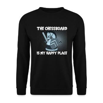 Schach Happy Place - Unisex Pullover - Schwarz - Vorne - Alina (178cm) & Michal (187cm)