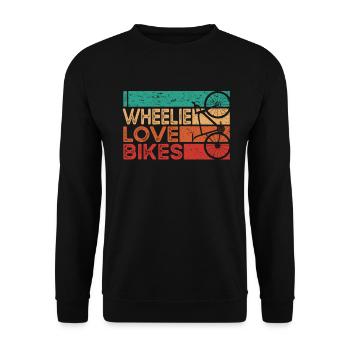 Mountainbiker Wheelie Love Bikes - Unisex Pullover - Schwarz - Vorne - Alina (178cm) & Michal (187cm)