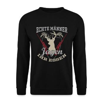 Jäger Jagd Essen Jagen Spruch Jagdbekleidung - Unisex Pullover - Schwarz - Vorne - Alina (178cm) & Michal (187cm)