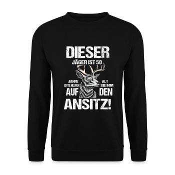 Jäger 50 Geburtstag Lustiger Spruch - Unisex Pullover - Schwarz - Vorne - Alina (178cm) & Michal (187cm)