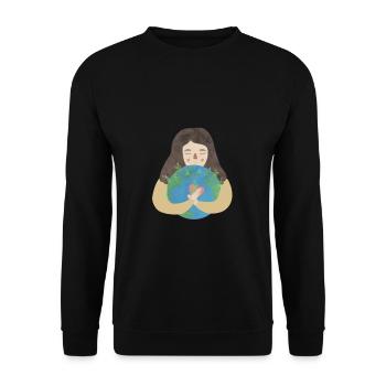 Mädchen Umarmung Erde Planet Earth Pflanze Herz - Unisex Pullover - Schwarz - Vorne - Alina (178cm) & Michal (187cm)