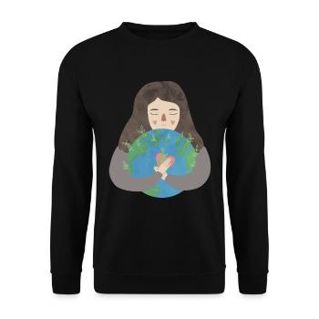 Fille câlin terre coeur planète vert terre amour - Sweat-shirt Unisexe - noir - Devant - Alina (178cm) & Michal (187cm)
