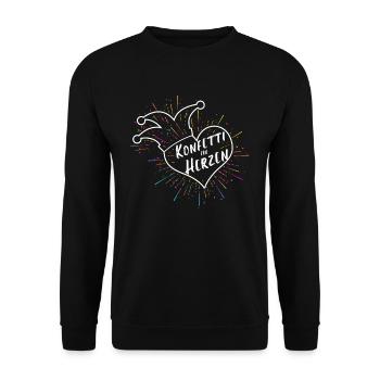 Konfetti im Herzen Fasching Karneval Spruch Kostüm - Unisex Pullover - Schwarz - Vorne - Alina (178cm) & Michal (187cm)