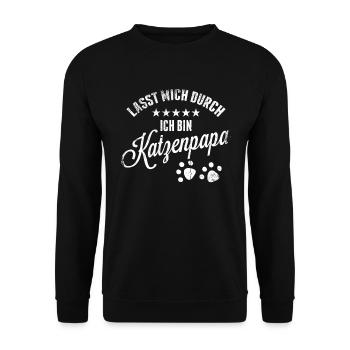 Katzenpapa Spruch - Unisex Pullover - Schwarz - Vorne - Alina (178cm) & Michal (187cm)