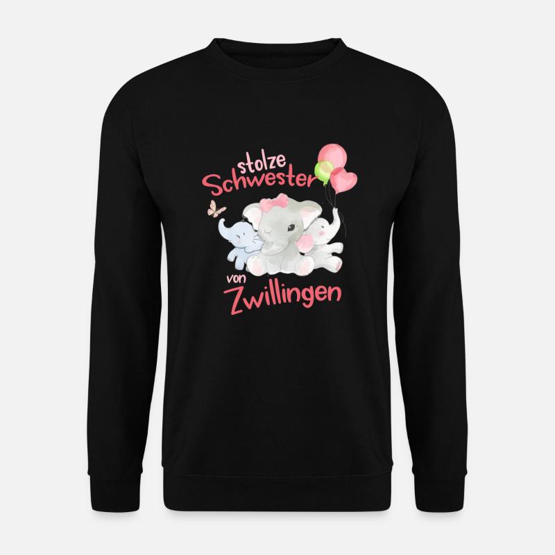 Große Schwester von Zwillingen Elefant - Unisex Pullover - Schwarz