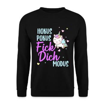 Hokus Pokus Fick Dich Modus Frauen Einhorn - Unisex Pullover - Schwarz - Vorne - Alina (178cm) & Michal (187cm)