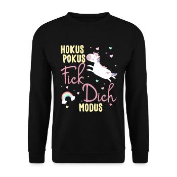 Hokus Pokus Fick Dich Modus Frauen Einhorn - Unisex Pullover - Schwarz - Vorne - Alina (178cm) & Michal (187cm)