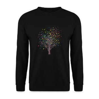 Baum mit Vögel - Unisex Pullover - Schwarz - Vorne - Alina (178cm) & Michal (187cm)