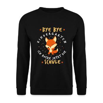 Bye Bye Kindergarten Einschulung Fuchs Geschenk - Unisex Pullover - Schwarz - Vorne - Alina (178cm) & Michal (187cm)