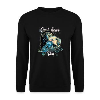 Affe mit Kopfhörer - Musik - Kann Dich nicht hören - Unisex Pullover - Schwarz - Vorne - Alina (178cm) & Michal (187cm)