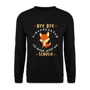 Bye Bye Kindergarten Einschulung Fuchs Geschenk - Unisex Pullover - Schwarz - Vorne - Alina (178cm) & Michal (187cm)