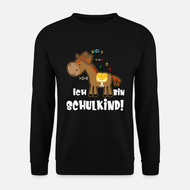 Ich bin Schulkind Einschulung Spruch mit Pferd - Unisex Pullover - Schwarz