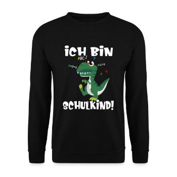 Dino Einschulung Ich bin Schulkind - Unisex Pullover - Schwarz - Vorne - Alina (178cm) & Michal (187cm)