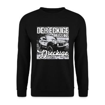 Der Eckige muss ins Dreckige Offroad Lada Niva 4x4 - Unisex Pullover - Schwarz - Vorne - Alina (178cm) & Michal (187cm)