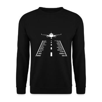 Pilotenalphabet Flugzeug Flieger Piloten Geschenk - Unisex Pullover - Schwarz - Vorne - Alina (178cm) & Michal (187cm)