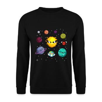 Lustige Planeten Des Sonnensystems - Unisex Pullover - Schwarz - Vorne - Alina (178cm) & Michal (187cm)