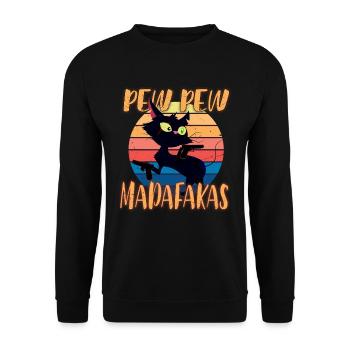 Katze Cat T shirt Geschenk Fan Lustig Mittelfinger - Unisex Pullover - Schwarz - Vorne - Alina (178cm) & Michal (187cm)