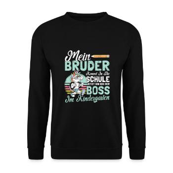 Kindergarten Start Geschwister Bruder Geschenk - Unisex Pullover - Schwarz - Vorne - Alina (178cm) & Michal (187cm)