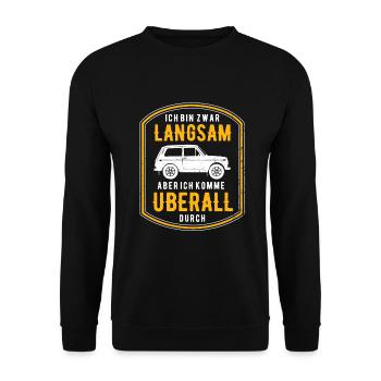 Lada Offroader Lustige Sprüche Russland Auto - Unisex Pullover - Schwarz - Vorne - Alina (178cm) & Michal (187cm)