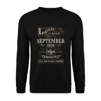 Legends are Born In September 1970 Geburtstag - Unisex Pullover - Schwarz - Vorne - Alina (178cm) & Michal (187cm)