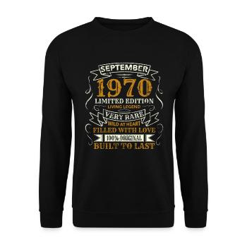 50 Years Birthday Vintage Born September 1970 - Unisex Sweatshirt - black - Front - Alina (178cm) & Michal (187cm)