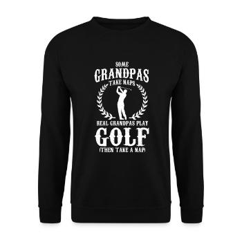 Real Grandpas Play Golf Grandpa Golfer Dad - Unisex Pullover - Schwarz - Vorne - Alina (178cm) & Michal (187cm)