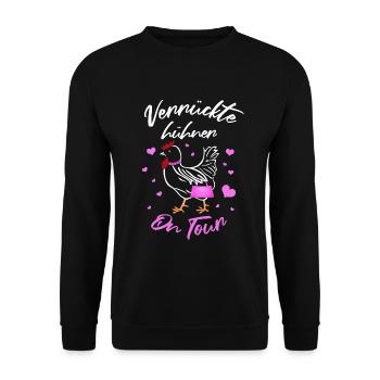 Verrückte Hühner on Tour JGA Malle Apres Ski Party - Unisex Pullover - Schwarz - Vorne - Alina (178cm) & Michal (187cm)