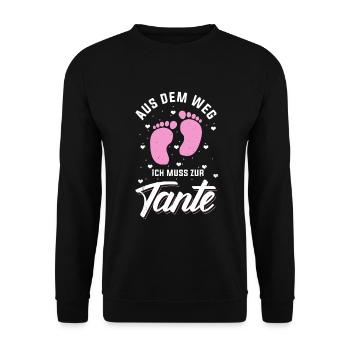 Aus dem Weg ich muss zur Tante Nichte geschenk - Unisex Pullover - Schwarz - Vorne - Alina (178cm) & Michal (187cm)
