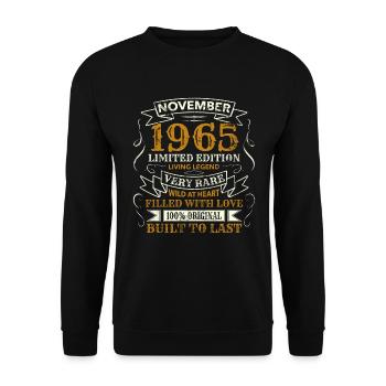 55 ans d'anniversaire Vintage né en novembre 1965 - Sweat-shirt Unisexe - noir - Devant - Alina (178cm) & Michal (187cm)