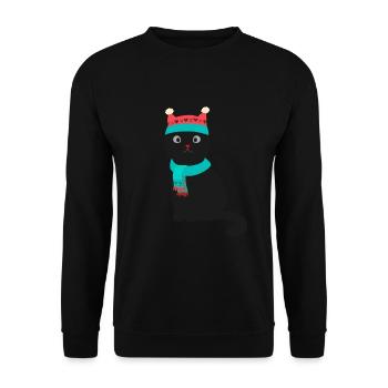 Weihnachten Süß schwarze Katze mit Mütze und Schal - Unisex Sweatshirt - black - Front - Alina (178cm) & Michal (187cm)