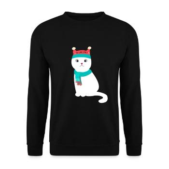 Weihnachten Süß weiße Katze mit Mütze und Schal - Unisex Sweatshirt - black - Front - Alina (178cm) & Michal (187cm)