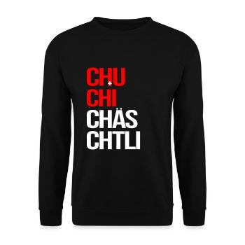 Schweizer Dialekt Chuchichäschtli Schweiz - Unisex Pullover - Schwarz - Vorne - Alina (178cm) & Michal (187cm)
