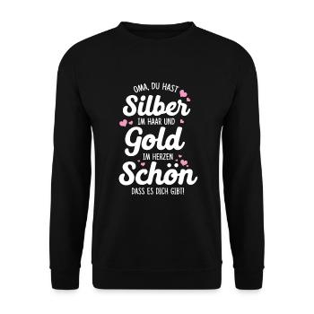 Oma Geschenk Omi Geschenk Beste Großmama - Unisex Pullover - Schwarz - Vorne - Alina (178cm) & Michal (187cm)