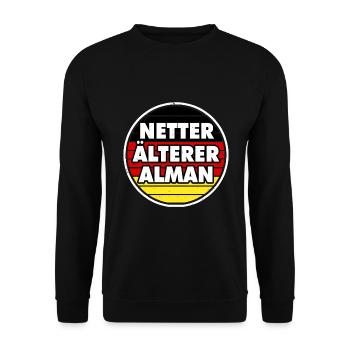 Alman Netter älterer Alman Typisch Deutsch - Unisex Pullover - Schwarz - Vorne - Alina (178cm) & Michal (187cm)